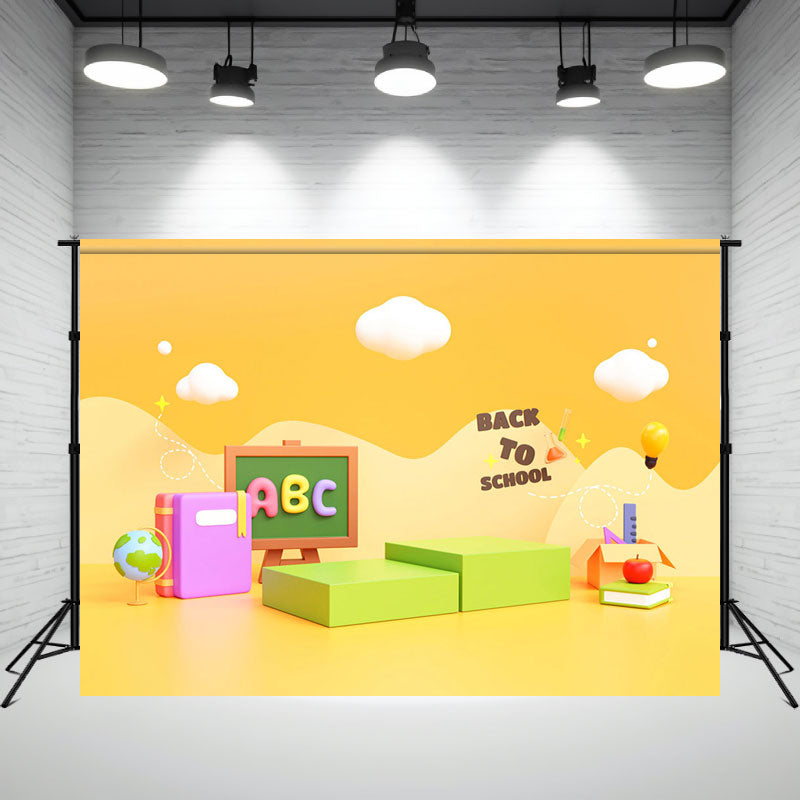 Yellow Cartoon Back To School Backdrop For Kids - Layoris