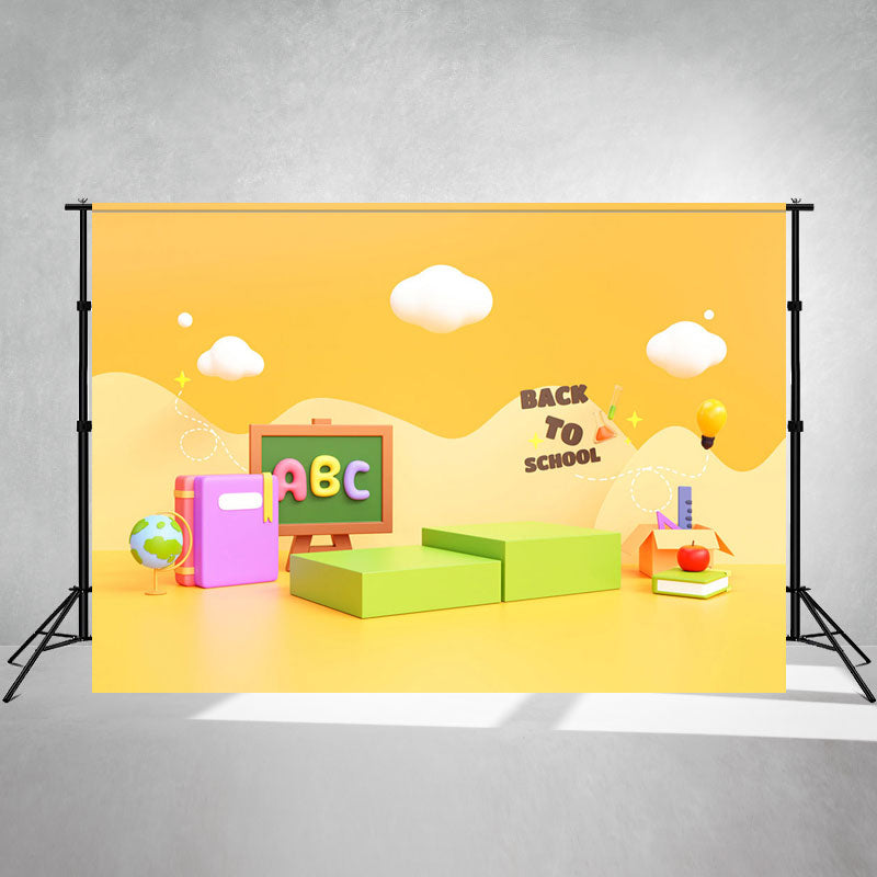 Yellow Cartoon Back To School Backdrop For Kids - Layoris