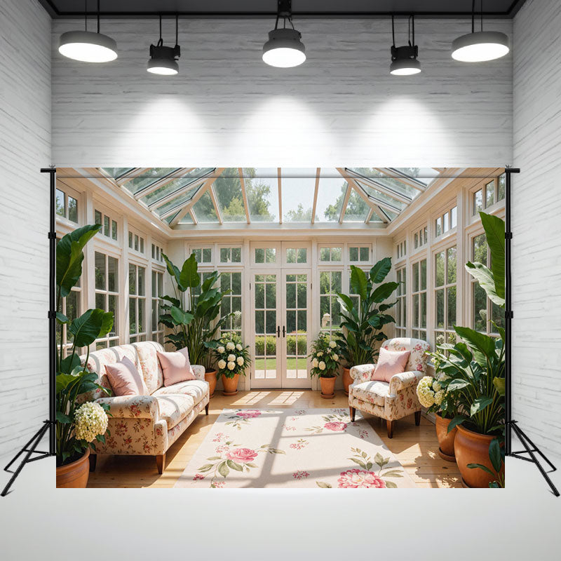 Glass Courtyard Green Plant Architecture Backdrop - Layoris