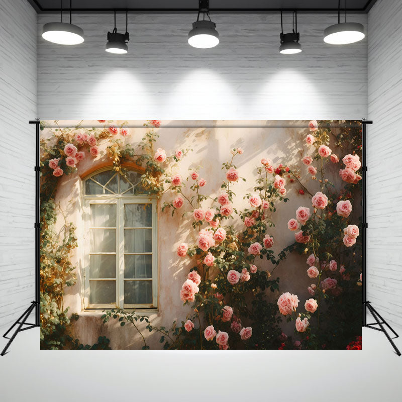 Roses On The Wall Outside The Window Backdrop - Layoris