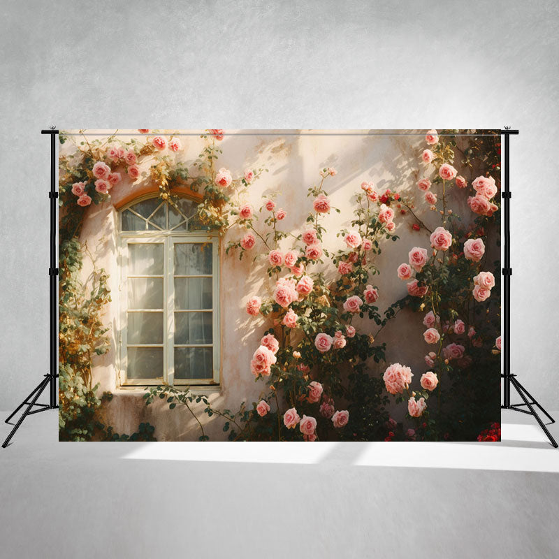Roses On The Wall Outside The Window Backdrop - Layoris
