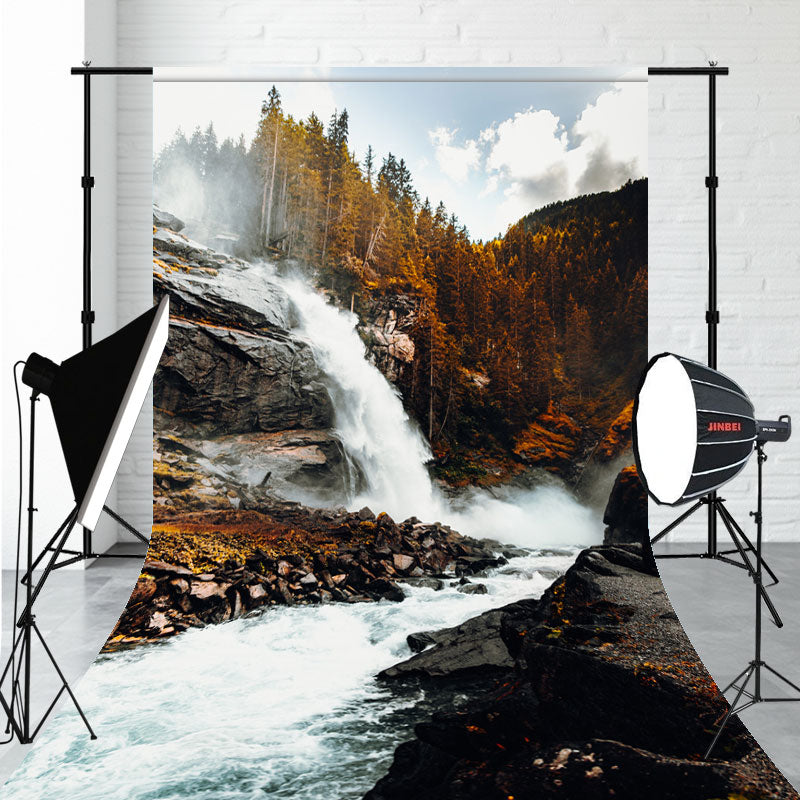 Forest Waterfall Autumn Sweep Photo Backdrop - Layoris