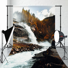 Forest Waterfall Autumn Sweep Photo Backdrop - Layoris