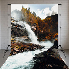 Forest Waterfall Autumn Sweep Photo Backdrop - Layoris