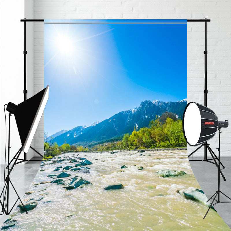Blue Sky Mountains And Rivers Sweep Backdrop - Layoris