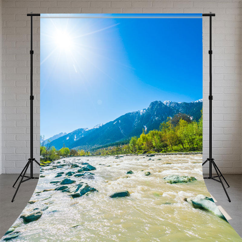 Blue Sky Mountains And Rivers Sweep Backdrop - Layoris