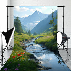 Mountain Creek And Flowering Meadow Sweep Backdrop - Layoris