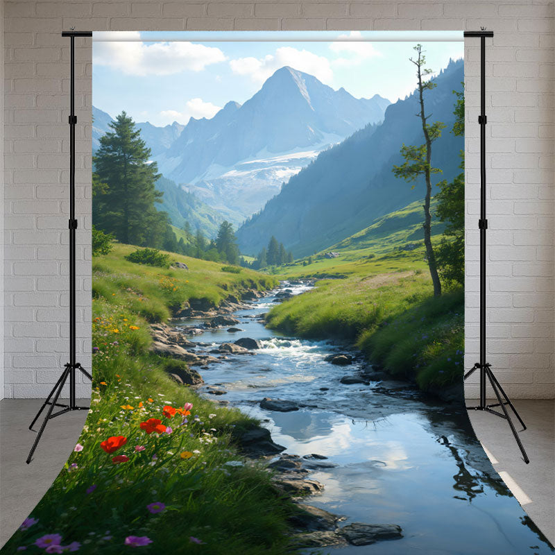 Mountain Creek And Flowering Meadow Sweep Backdrop - Layoris