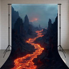 Smoking Volcano And Lava Flow Sweep Backdrop - Layoris