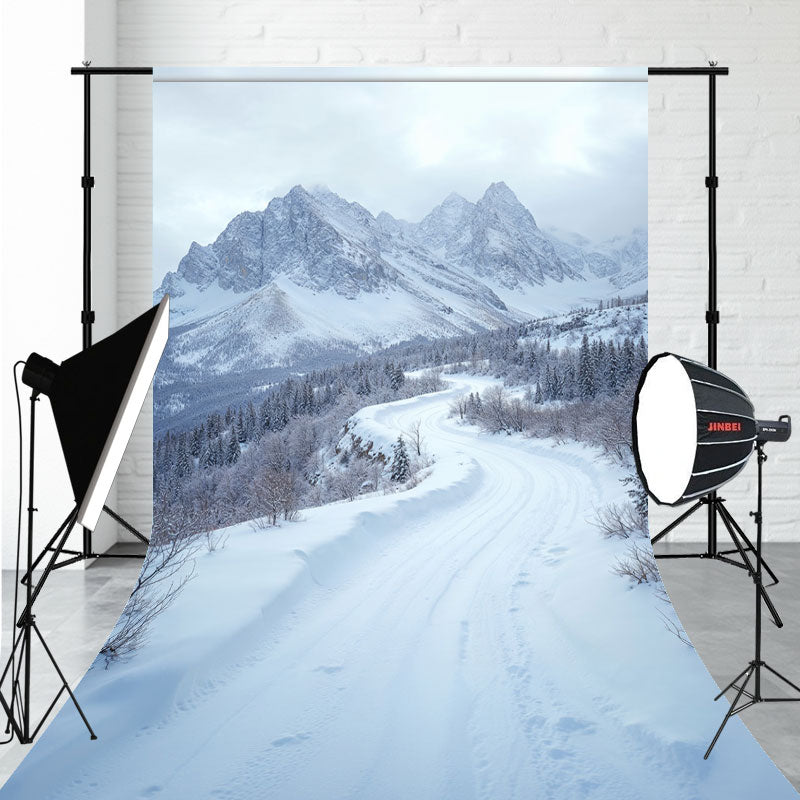 Snow Covered Mountains And Road Sweep Studio Backdrop - Layoris