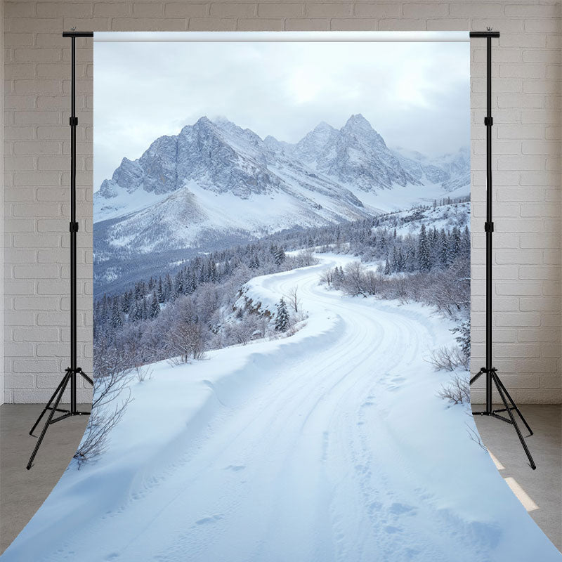Snow Covered Mountains And Road Sweep Studio Backdrop - Layoris