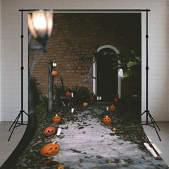 Dark Brick Wall And Smiling Pumpkin Sweep Backdrop - Layoris