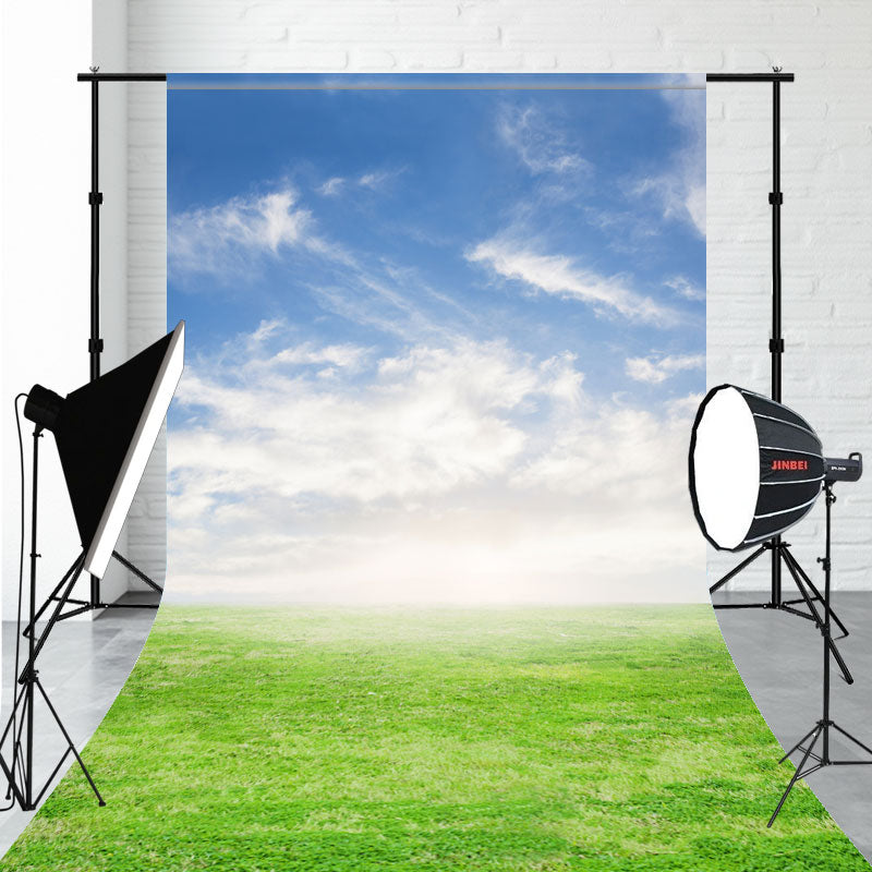 Blue Sky White Clouds And Green Grass Sweep Backdrop - Layoris
