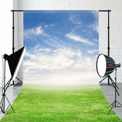 Blue Sky White Clouds And Green Grass Sweep Backdrop - Layoris
