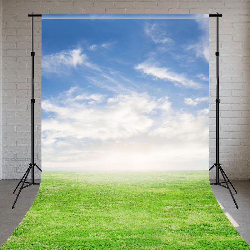 Blue Sky White Clouds And Green Grass Sweep Backdrop - Layoris
