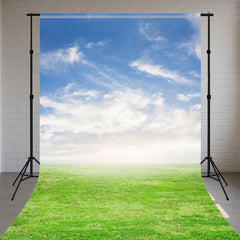 Blue Sky White Clouds And Green Grass Sweep Backdrop - Layoris