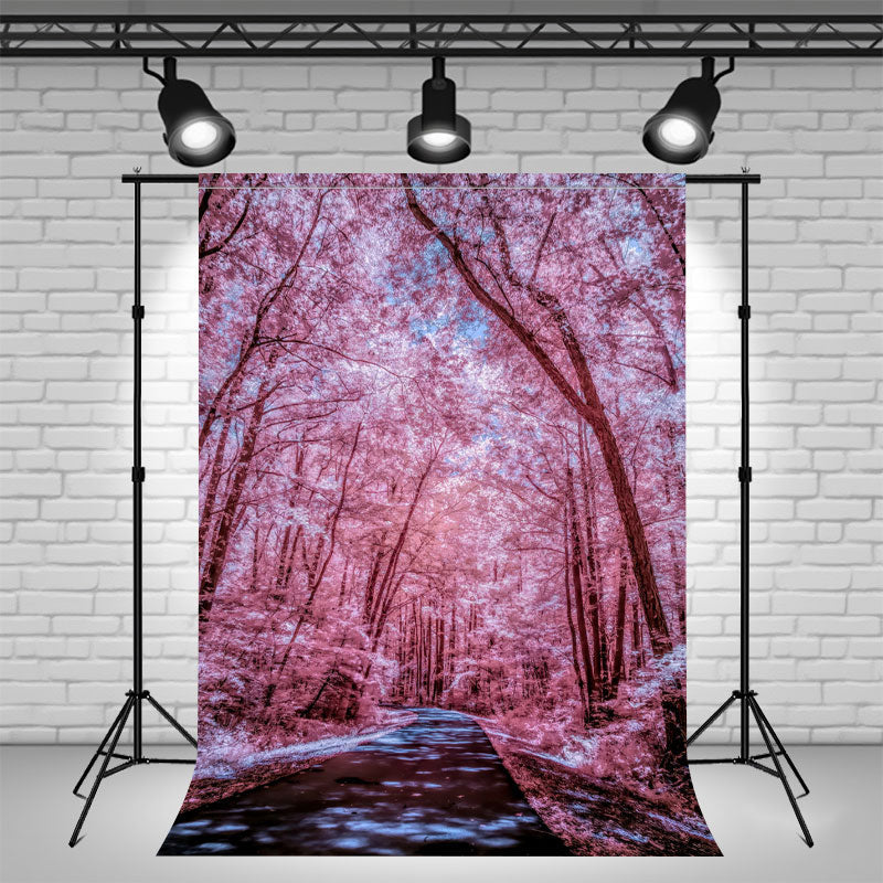 Pink Forest And Road Photo Studio Backdrop - Layoris