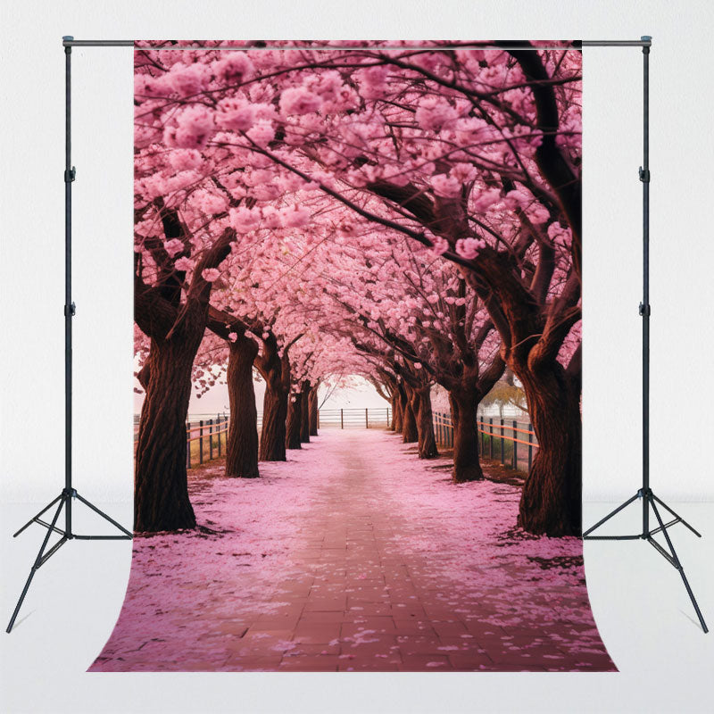 Two Rows Of Pink Cherry Blossom Trees Photo Backdrop - Layoris