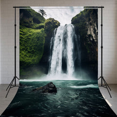 Dark Green River Waterfall Landscape Sweep Backdrop - Layoris