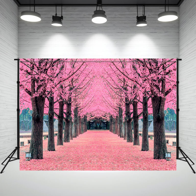 Pink Leaf Trees And Deciduous Land Photo Backdrop - Layoris