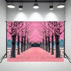 Pink Leaf Trees And Deciduous Land Photo Backdrop - Layoris