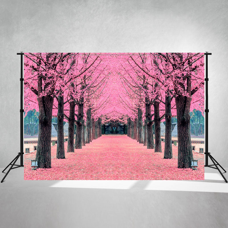 Pink Leaf Trees And Deciduous Land Photo Backdrop - Layoris
