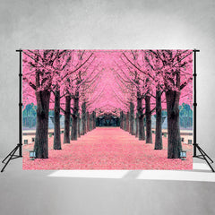 Pink Leaf Trees And Deciduous Land Photo Backdrop - Layoris