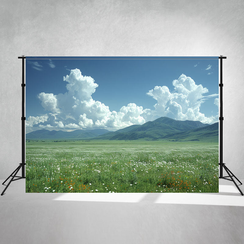 Wildflowers Meadow Mountain Scenery Photo Backdrop - Layoris