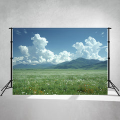 Wildflowers Meadow Mountain Scenery Photo Backdrop - Layoris