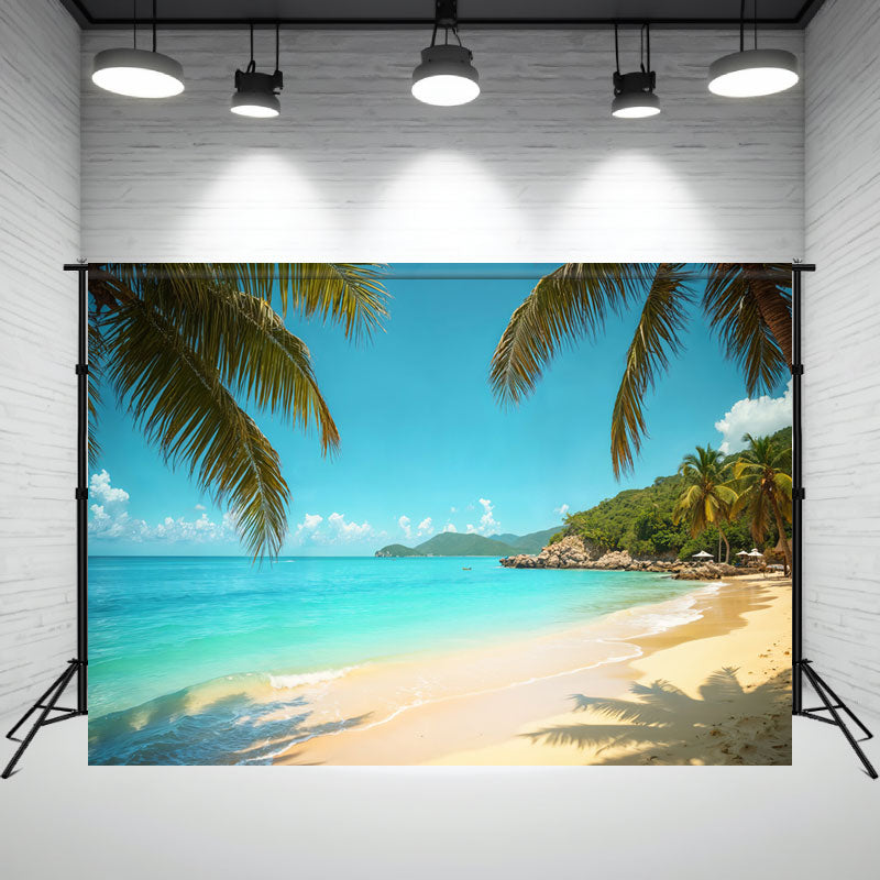Coconut Leaves And Blue Sea Summer Photo Backdrop - Layoris