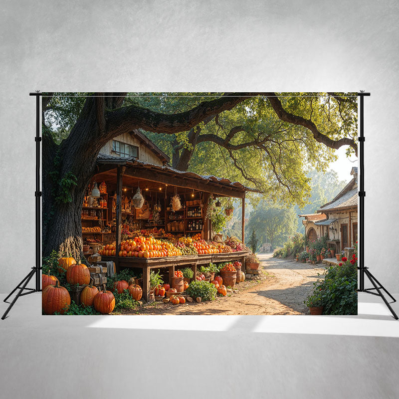Pumpkin Shop Under The Big Tree Photo Backdrop - Layoris