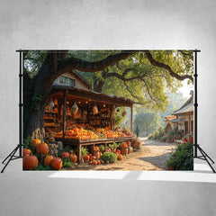 Pumpkin Shop Under The Big Tree Photo Backdrop - Layoris