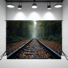 Railroad Tracks In The Autumn Woods Photo Backdrop - Layoris