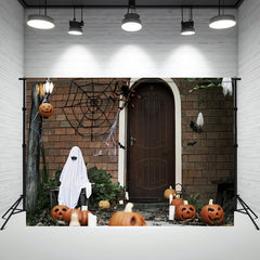 Spooky Spider Web Pumpkin Halloween Photo Backdrop - Layoris