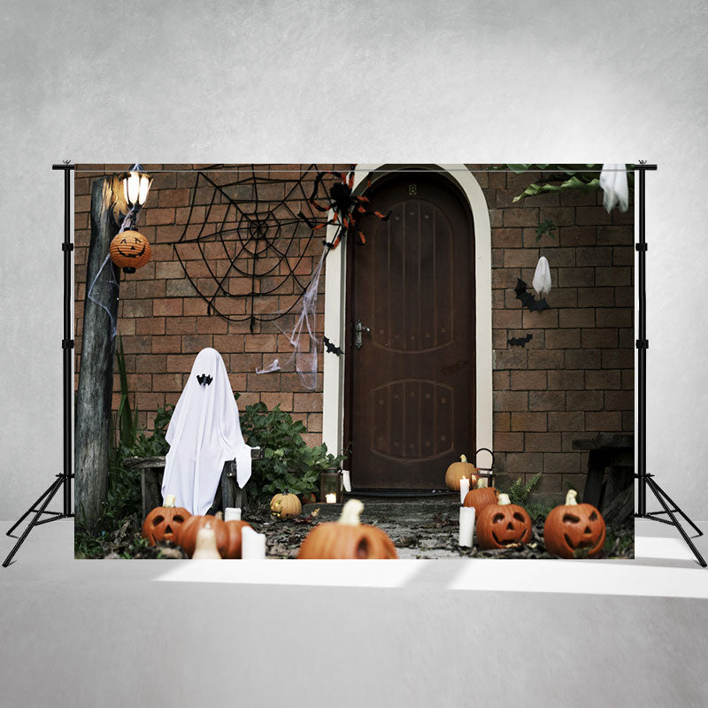 Spooky Spider Web Pumpkin Halloween Photo Backdrop - Layoris