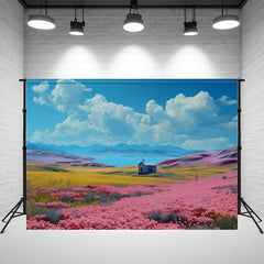 Fairy Tale Cottage And Pink Flower Sea Backdrop - Layoris