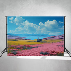 Fairy Tale Cottage And Pink Flower Sea Backdrop - Layoris
