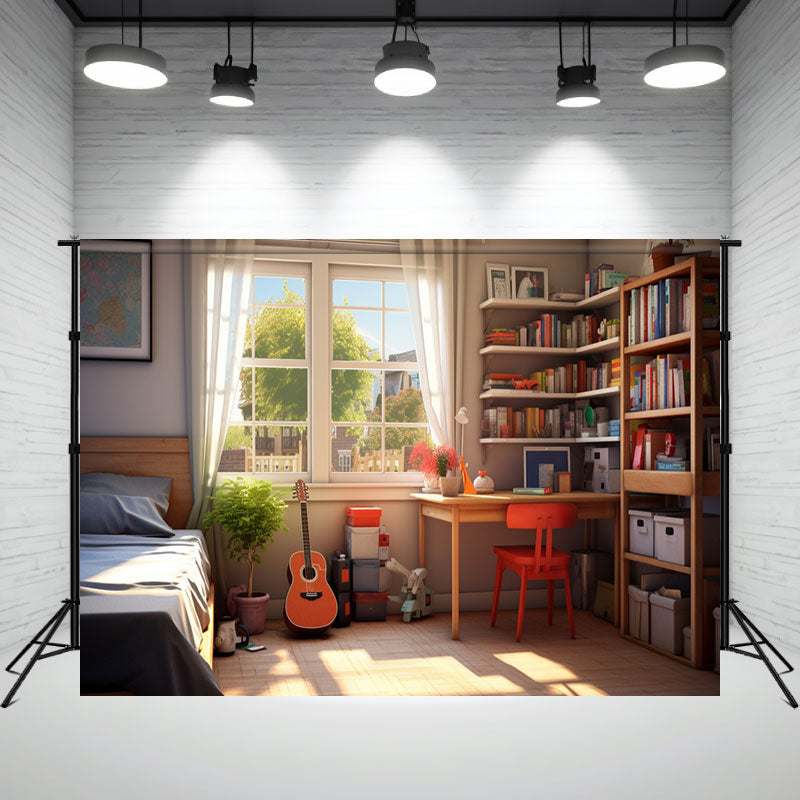 Bedroom Window Bookshelf Photography Backdrop - Layoris