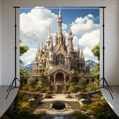 Castle Surrounded By Trees Flowers Sweep Backdrop - Layoris