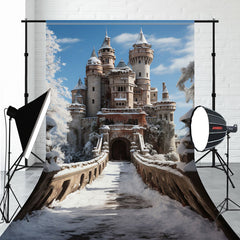 Winter Vintage Castle Covered Snow Sweep Backdrop - Layoris