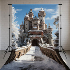 Winter Vintage Castle Covered Snow Sweep Backdrop - Layoris