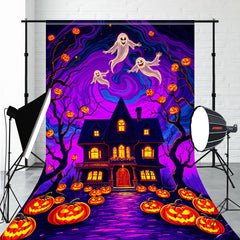 House Ghost Pumpkin Spooky Halloween Sweep Backdrop - Layoris