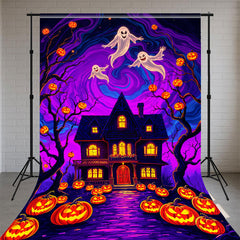 House Ghost Pumpkin Spooky Halloween Sweep Backdrop - Layoris