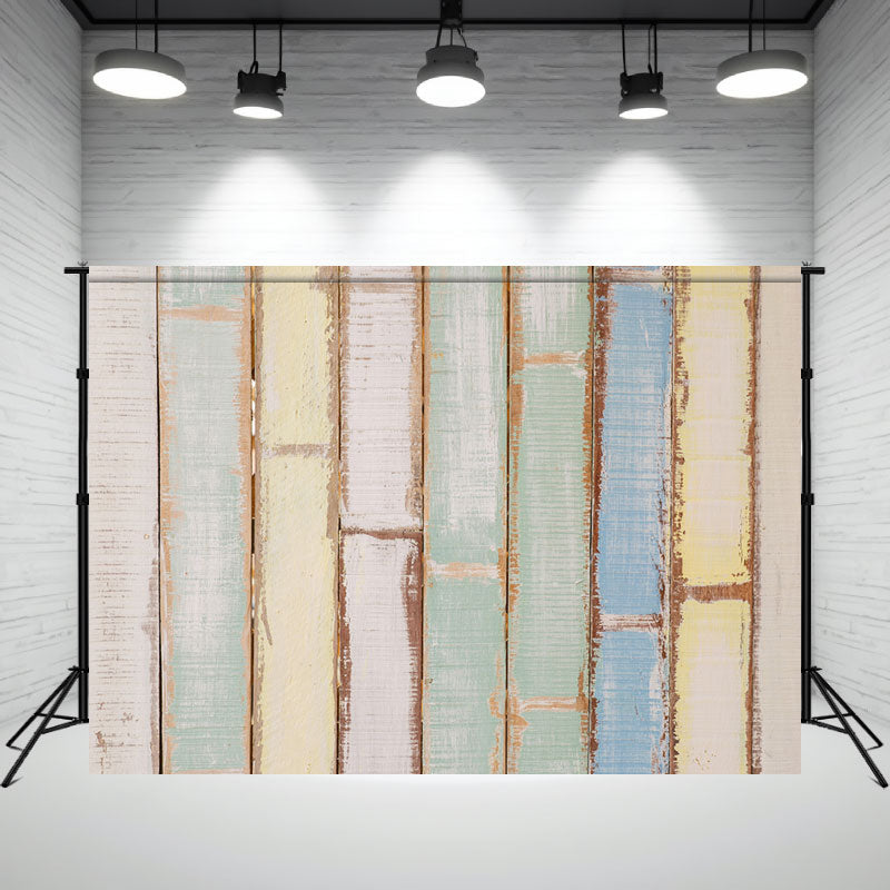 Blue And Yellow Wooden Planks Photo Backdrop - Layoris