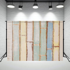 Blue And Yellow Wooden Planks Photo Backdrop - Layoris