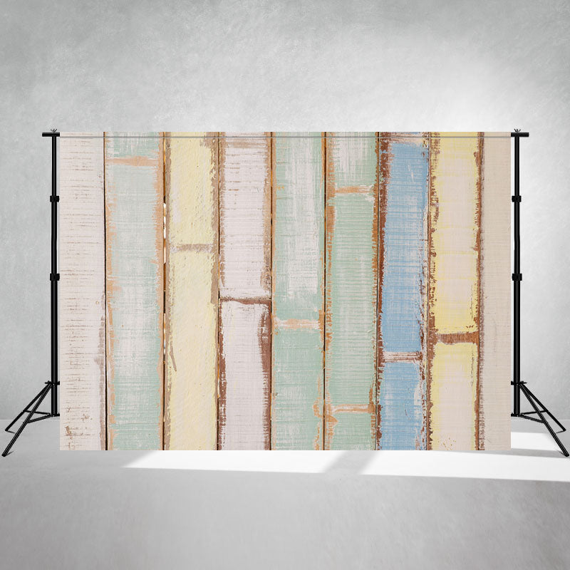 Blue And Yellow Wooden Planks Photo Backdrop - Layoris