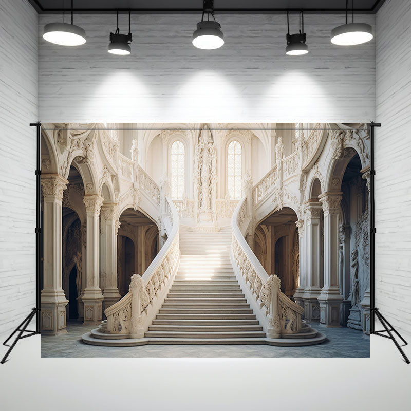 White Staircase Interior Architecture Photo Backdrop - Layoris