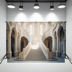 White Staircase Interior Architecture Photo Backdrop - Layoris