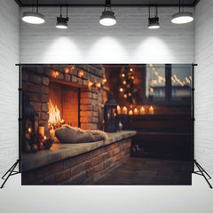 Indoor Brick Fireplace Christmas Photo Backdrop - Layoris