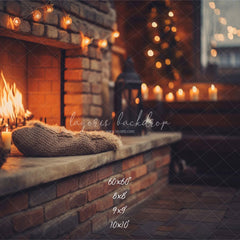Indoor Brick Fireplace Christmas Photo Backdrop - Layoris